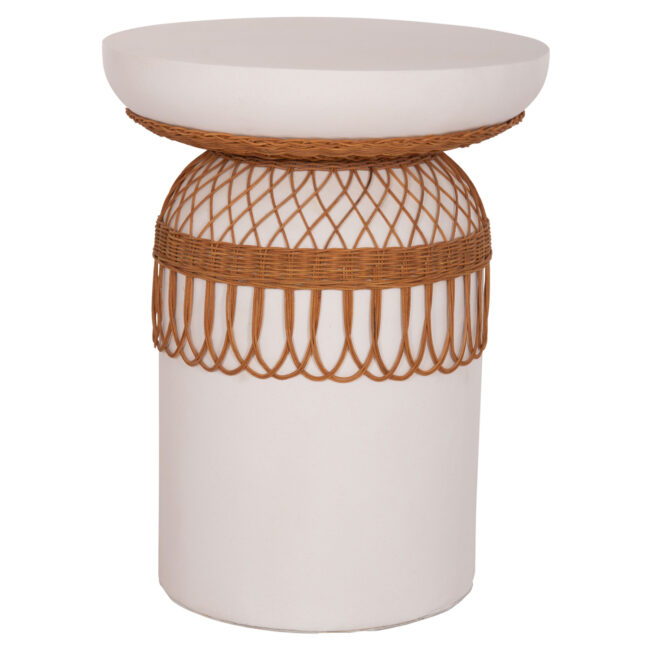 ΒΟΗΘΗΤΙΚΟ ΤΡΑΠΕΖΙ PRILEP HM18159.02 FIBER CEMENT ΛΕΥΚΟ & RATTAN--Φ60x76,5Υεκ