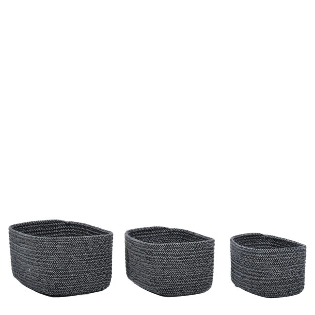 Καλάθι Ορθογώνιο Γκρι/Μαύρο Polycotton Σετ 3Τμχ